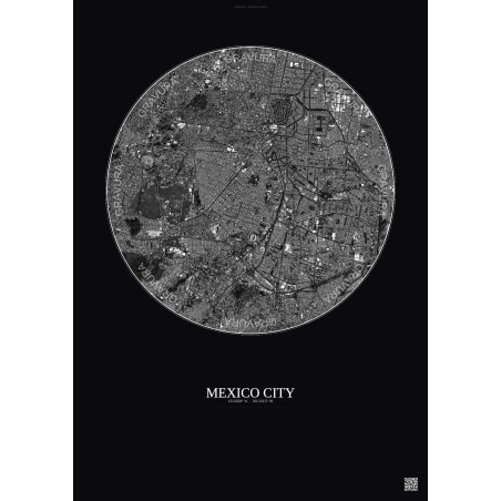Affiche Mexico City – Poster vue satellite 6km N&B | Gravura – Fond foncé