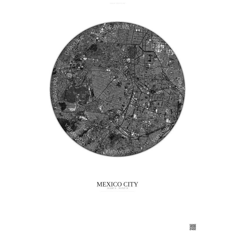 Mexico City Satellite View Poster 6km B&W | Gravura – Light background