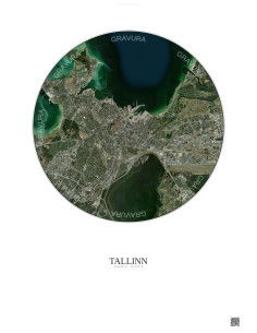 Affiche Tallinn – Poster vue satellite 6km Couleur | Gravura – Fond clair