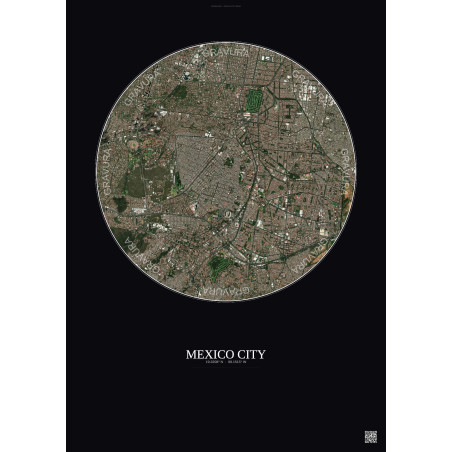 Affiche Mexico City – Poster vue satellite 6km Couleur | Gravura – Fond foncé