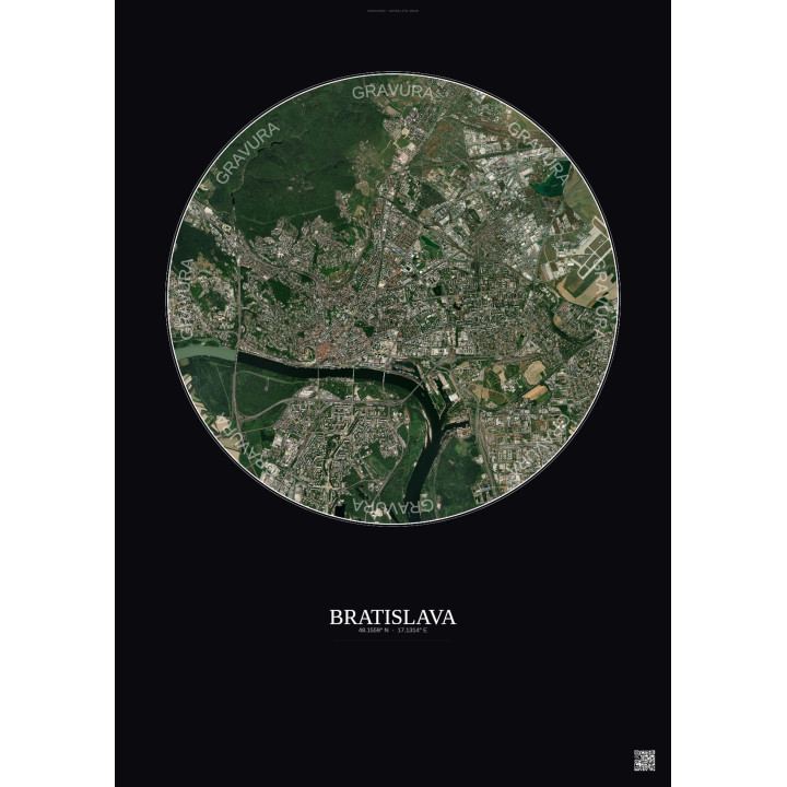 Affiche Bratislava – Poster vue satellite 6km Couleur | Gravura – Fond foncé