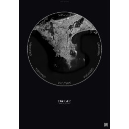 Affiche Dakar – Poster vue satellite 10km N&B | Gravura – Fond foncé