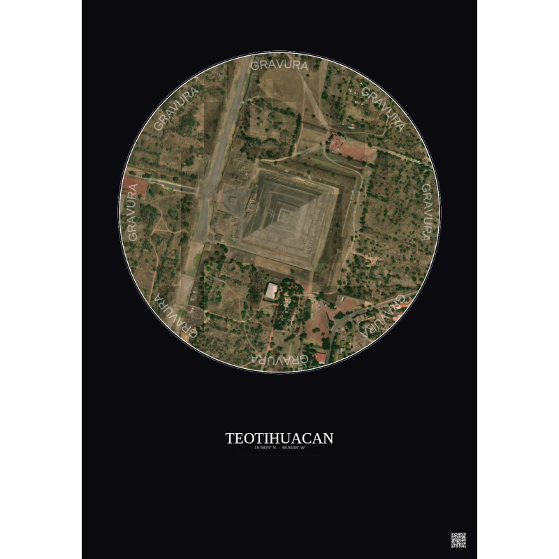 Affiche Teotihuacan – Poster vue satellite 0.5km Couleur | Gravura – Fond foncé