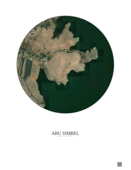Affiche Abu Simbel – Poster vue satellite 0.5km Couleur | Gravura – Fond clair