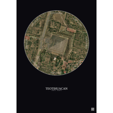 Affiche Teotihuacan – Poster vue satellite 0.5km Couleur | Gravura – Fond foncé