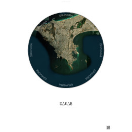 Affiche Dakar – Poster vue satellite 10km Couleur | Gravura – Fond clair