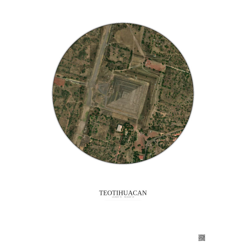 Affiche Teotihuacan – Poster vue satellite 0.5km Couleur | Gravura – Fond clair