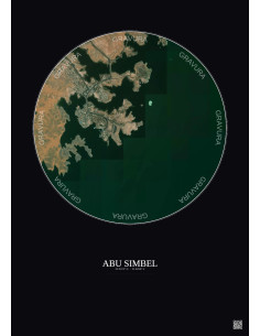 Affiche Abu Simbel – Poster vue satellite 2.5km Couleur | Gravura – Fond foncé