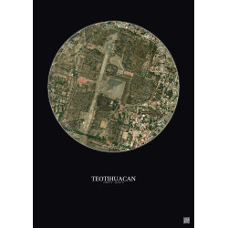 Affiche Teotihuacan – Poster vue satellite 1km Couleur | Gravura – Fond foncé