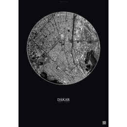 Affiche Dakar – Poster vue satellite 2.5km N&B | Gravura – Fond foncé