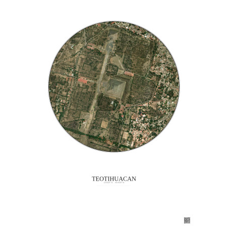 Affiche Teotihuacan – Poster vue satellite 1km Couleur | Gravura – Fond clair