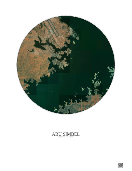 Affiche Abu Simbel – Poster vue satellite 5km Couleur | Gravura – Fond clair
