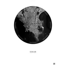 Affiche Dakar – Poster vue satellite 6km N&B | Gravura – Fond clair