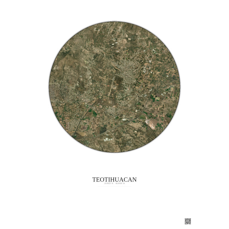 Affiche Teotihuacan – Poster vue satellite 5km Couleur | Gravura – Fond clair