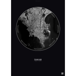 Affiche Dakar – Poster vue satellite 6km N&B | Gravura – Fond foncé