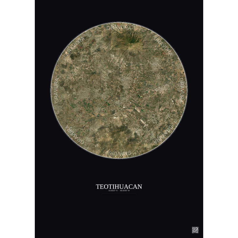 Affiche Teotihuacan – Poster vue satellite 10km Couleur | Gravura – Fond foncé