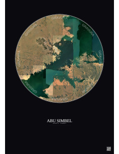 Affiche Abu Simbel – Poster vue satellite 20km Couleur | Gravura – Fond foncé