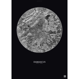 Affiche Damascus – Poster vue satellite 10km N&B | Gravura – Fond foncé