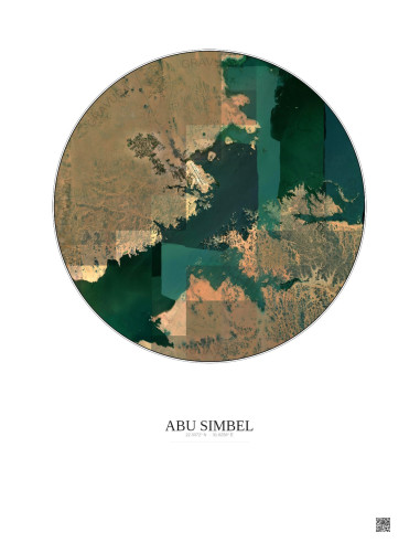 Affiche Abu Simbel – Poster vue satellite 20km Couleur | Gravura – Fond clair