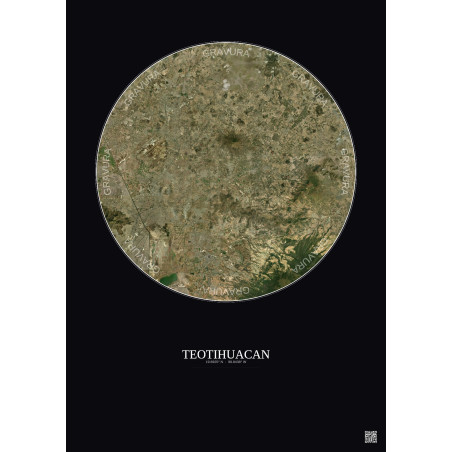 Affiche Teotihuacan – Poster vue satellite 30km Couleur | Gravura – Fond foncé