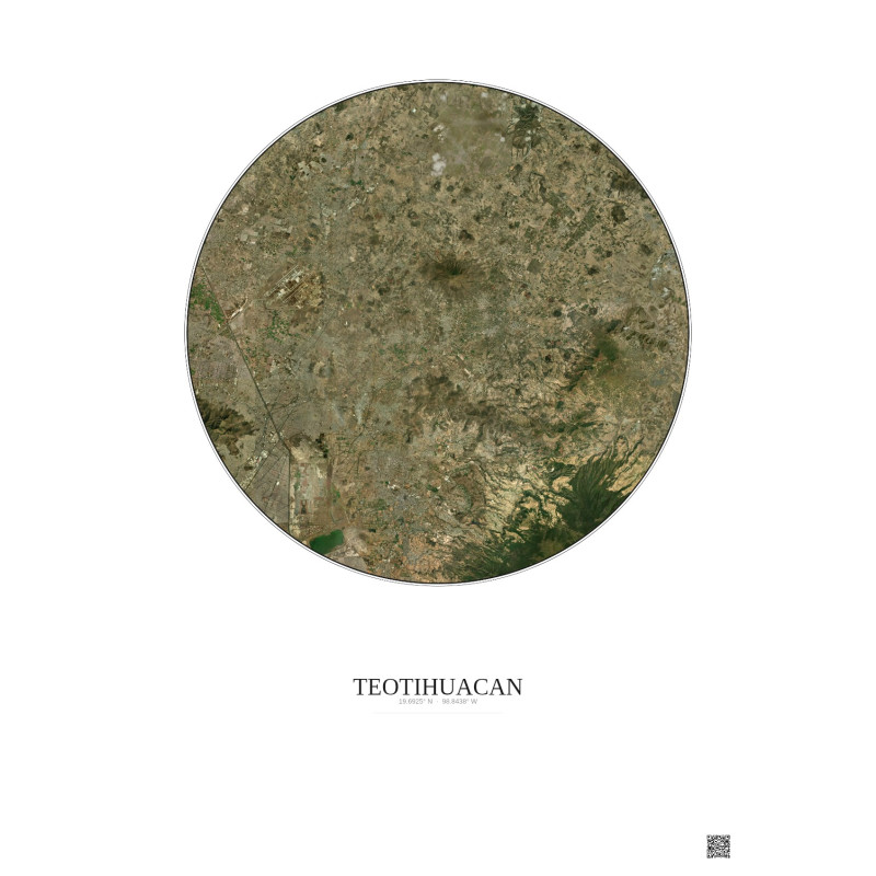 Affiche Teotihuacan – Poster vue satellite 30km Couleur | Gravura – Fond clair