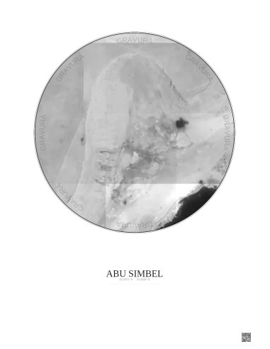 Affiche Abu Simbel – Poster vue satellite 0.1km N&B | Gravura – Fond clair