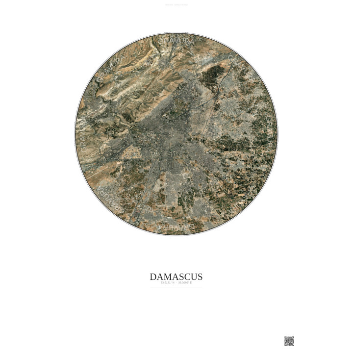 Affiche Damascus – Poster vue satellite 10km Couleur | Gravura – Fond clair