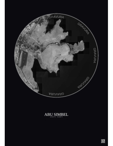 Affiche Abu Simbel – Poster vue satellite 0.5km N&B | Gravura – Fond foncé