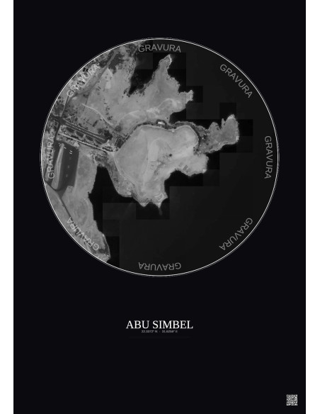 Affiche Abu Simbel – Poster vue satellite 0.5km N&B | Gravura – Fond foncé