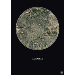 Affiche Damascus – Poster vue satellite 2.5km Couleur | Gravura – Fond foncé