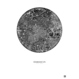 Affiche Damascus – Poster vue satellite 2.5km N&B | Gravura – Fond clair