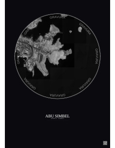 Affiche Abu Simbel – Poster vue satellite 1km N&B | Gravura – Fond foncé