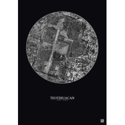 Affiche Teotihuacan – Poster vue satellite 1km N&B | Gravura – Fond foncé