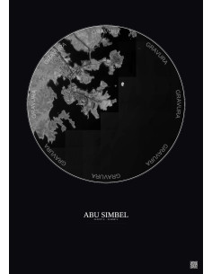 Affiche Abu Simbel – Poster vue satellite 2.5km N&B | Gravura – Fond foncé