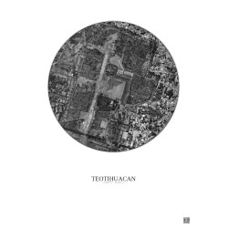 Affiche Teotihuacan – Poster vue satellite 1km N&B | Gravura – Fond clair