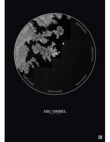 Affiche Abu Simbel – Poster vue satellite 2.5km N&B | Gravura – Fond foncé
