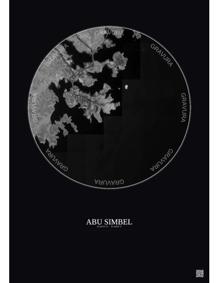 Affiche Abu Simbel – Poster vue satellite 2.5km N&B | Gravura – Fond foncé