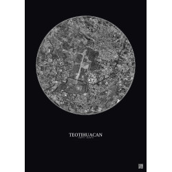 Affiche Teotihuacan – Poster vue satellite 2.5km N&B | Gravura – Fond foncé