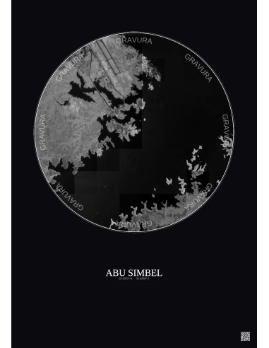 Affiche Abu Simbel – Poster vue satellite 5km N&B | Gravura – Fond foncé