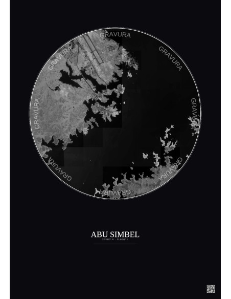Affiche Abu Simbel – Poster vue satellite 5km N&B | Gravura – Fond foncé