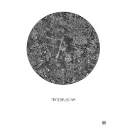 Affiche Teotihuacan – Poster vue satellite 2.5km N&B | Gravura – Fond clair