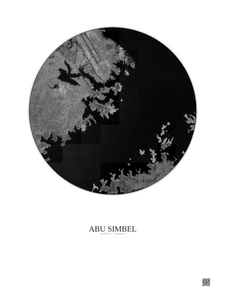Abu Simbel Satellite View Poster 5km B&W | Gravura – Light background