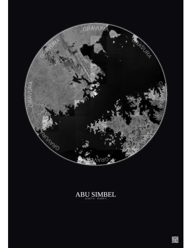 Abu Simbel Satellite View Poster 10km B&W | Gravura – Dark background