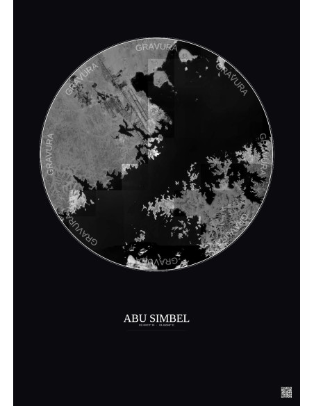 Abu Simbel Satellite View Poster 10km B&W | Gravura – Dark background