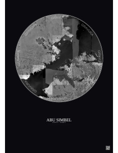 Affiche Abu Simbel – Poster vue satellite 20km N&B | Gravura – Fond foncé
