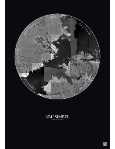 Affiche Abu Simbel – Poster vue satellite 20km N&B | Gravura – Fond foncé
