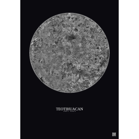 Affiche Teotihuacan – Poster vue satellite 20km N&B | Gravura – Fond foncé