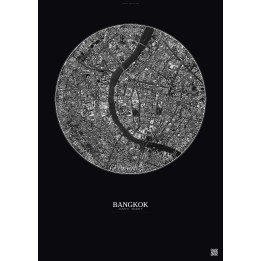 Affiche Bangkok – Poster vue satellite 2.5km N&B | Gravura – Fond foncé