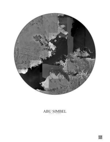 Abu Simbel Satellite View Poster 20km B&W | Gravura – Light background
