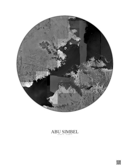 Abu Simbel Satellite View Poster 20km B&W | Gravura – Light background